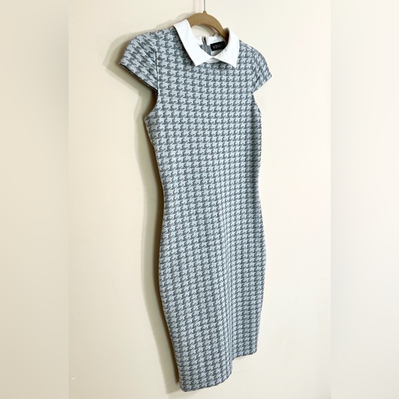 VENUS Women's Collared Cap Sleeve Houndstooth Bodycon Office Siren Dress Size 4‎ - Picture 3 of 13